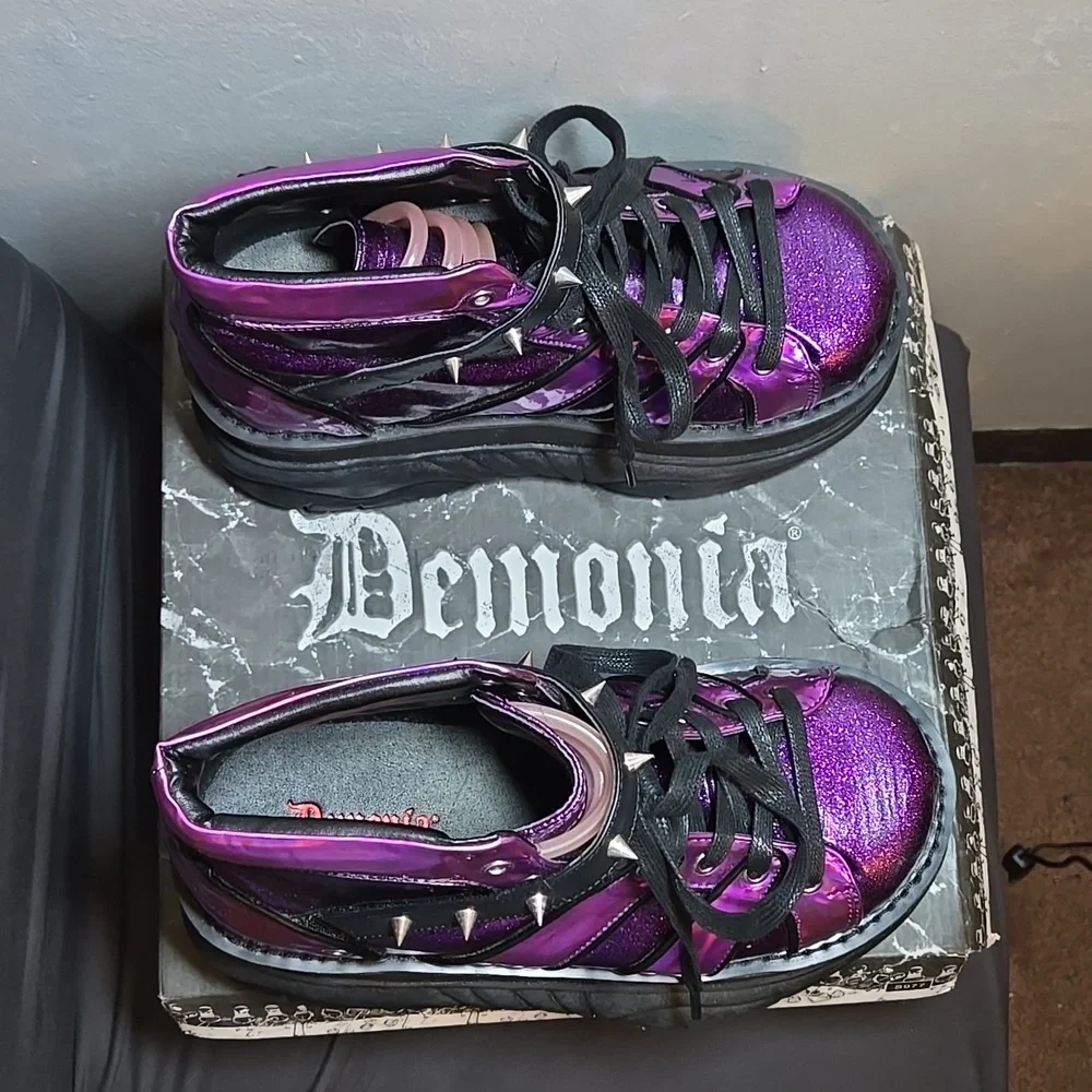 Demonia Plant Neptunez 100 UV Unisex Platform Purple Glitter Hologram Sneakers - Picture 14 of 16